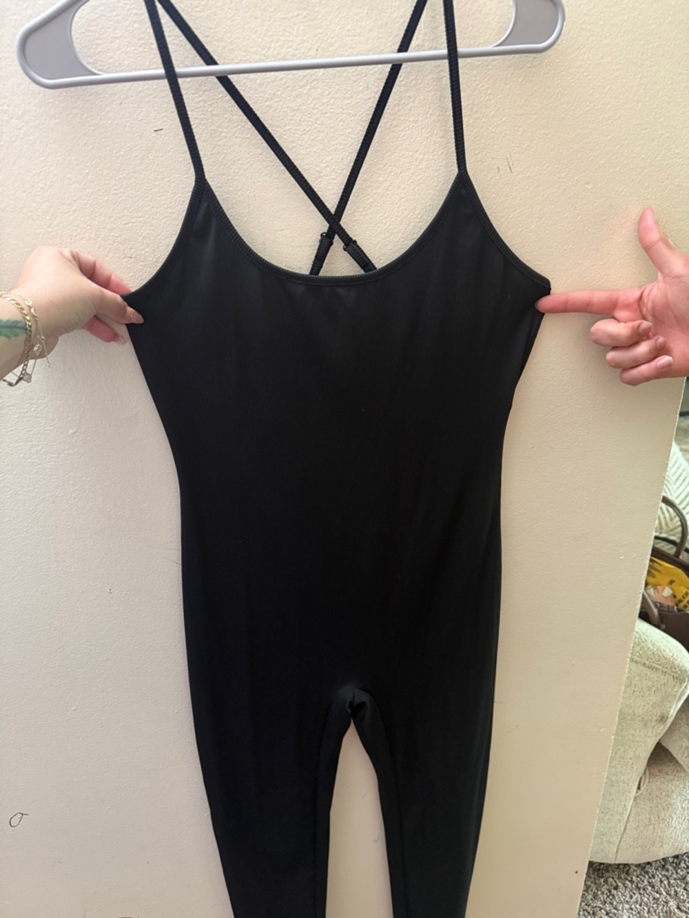 SHEIN Black Cross-Back Slim Jumpsuit Bodysuit